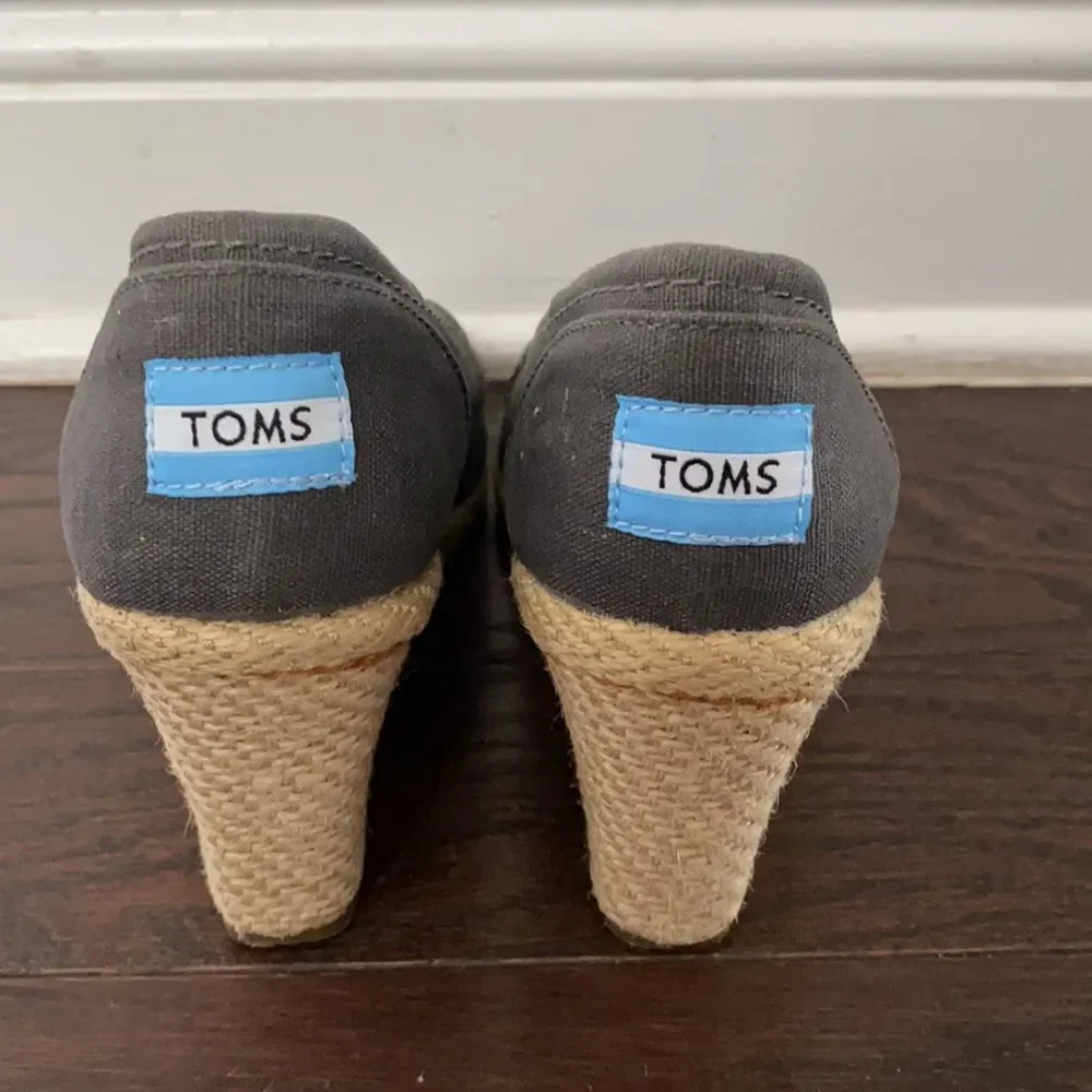 TOMS Calypso Canvas Peep Toe Wedge Espadrille Shoes